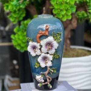 İTHAL SERAMİK BLUE FİORİNA VAZO MOR ÇİÇEK 30 CM