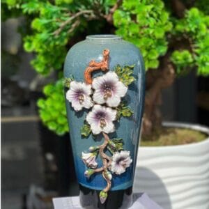 İTHAL SERAMİK BLUE FİORİNA VAZO MOR ÇİÇEK 35 CM