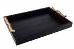 SİYAH GOLD KULPLU DERİ TEPSİ 45X33X4 CM