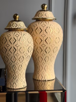 2 Lİ PORSELEN KÜP GOLD KREM DETAYLI 44cm 38cm