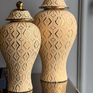 2 Lİ PORSELEN KÜP GOLD KREM DETAYLI 44cm 38cm